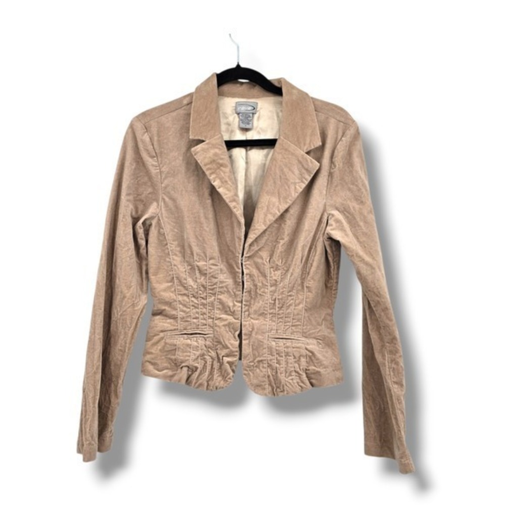 Rave Beige Corduroy Velvet Blazer Jacket Womens Large‎ Fitted Button Up Career